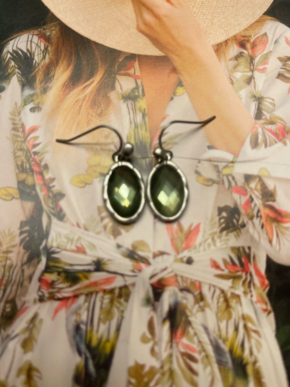 Lia Sophia Green Faceted Drop Earrings with Silver Hooks